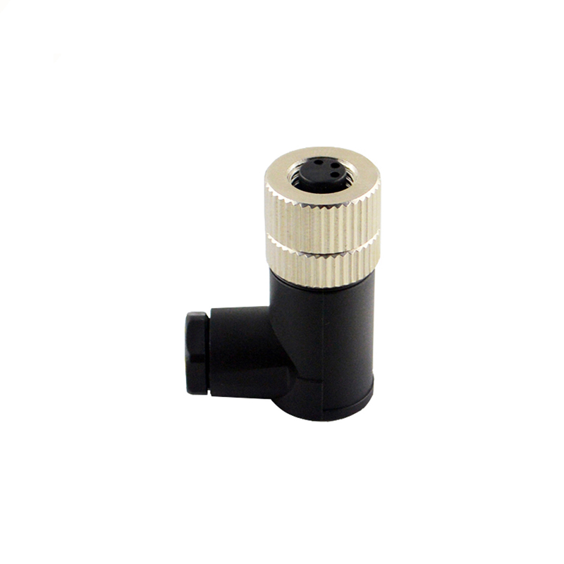 M8 3pins A code female right angle plastic assembly connector,unshielded,suitable cable outer diameter 3.5mm-5.0mm